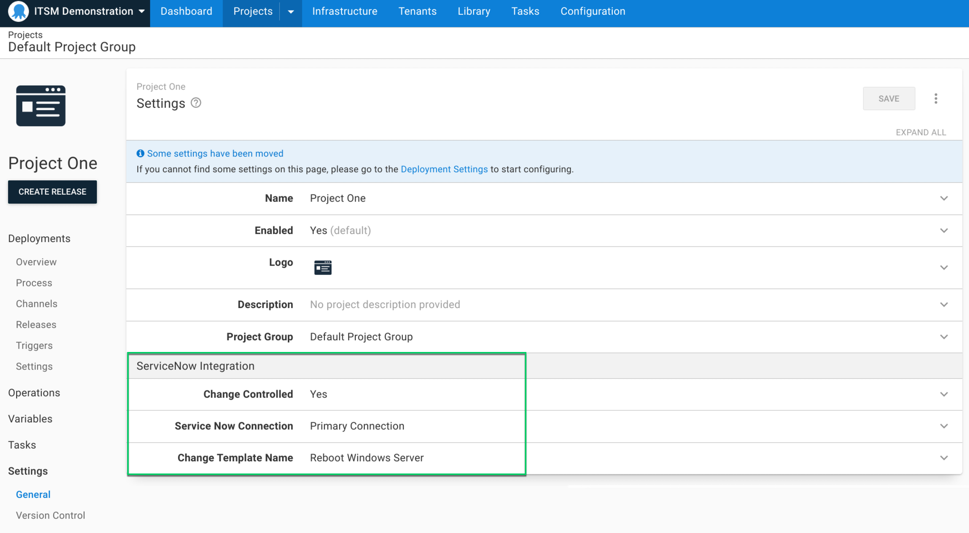 Screenshot of ServiceNow integration