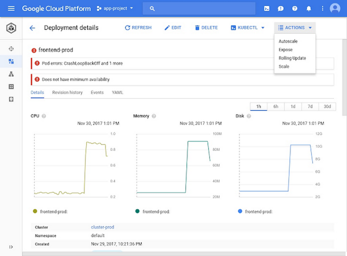 Google Cloud platform UI