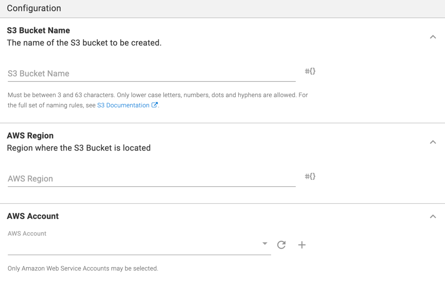 Create an Amazon S3 Bucket Configuration section