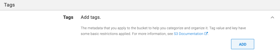 Create an Amazon S3 Bucket Tags section