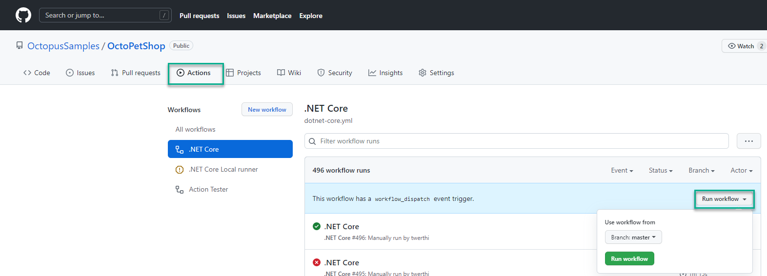 GitHub Actions Run Workflow