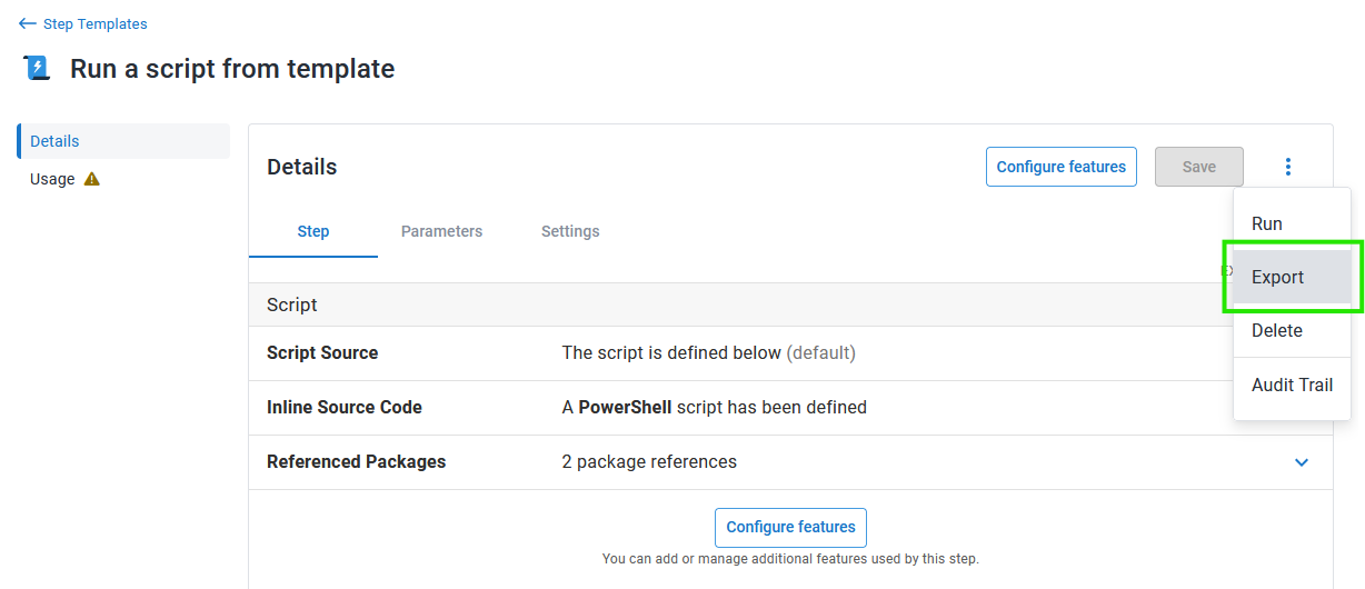 Export step templates